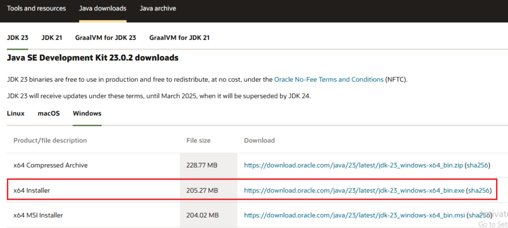 Download JDK 23 for Windows 10 64-bit