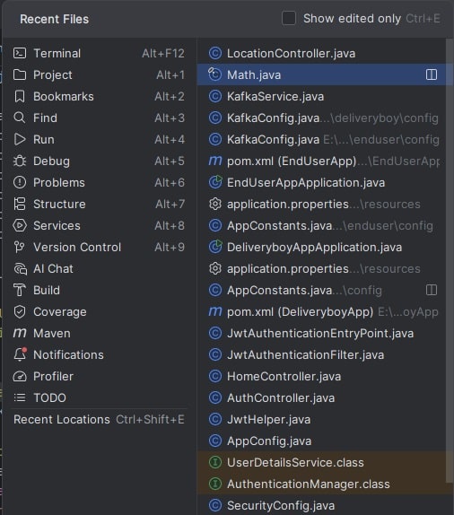 Show Recent Files shortcut-9