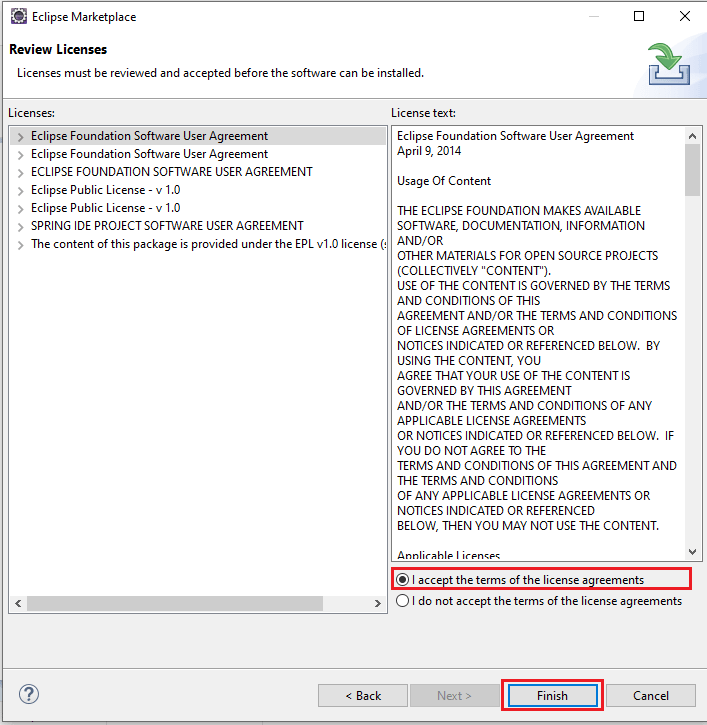 install sts plug-in license agreements