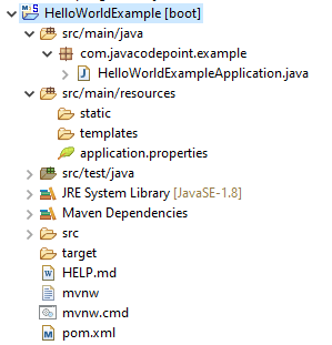 spring boot hello world example eclipse project structure
