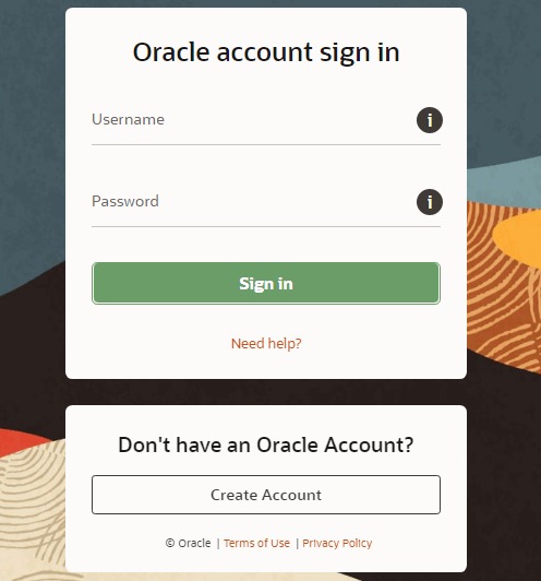 create oracle account sing in form