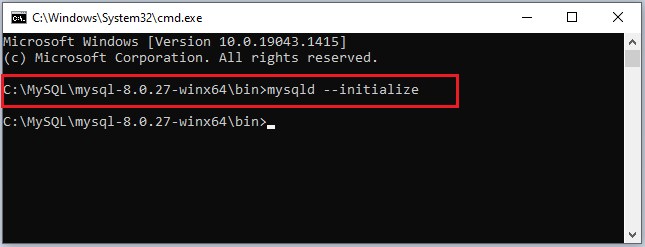 Initialize the data directory using command prompt