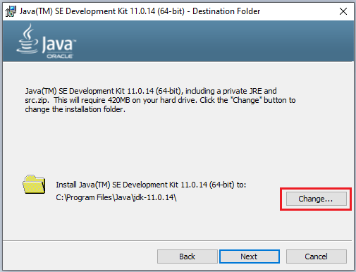 JDK 11 start installation on Windows 10