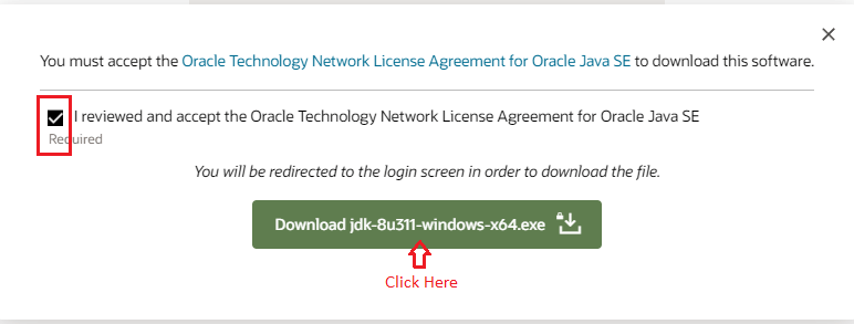 jdk 8u311 accept license agreement
