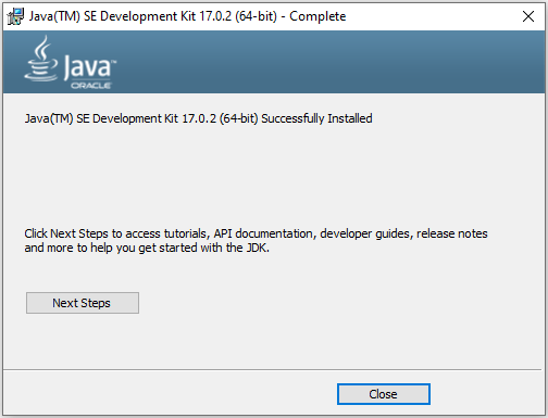 JDK 17 installed successfully on Windows 10