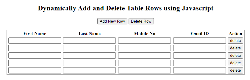 dynamically add and delete table rows using javascript