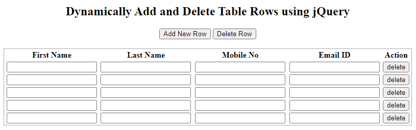 dynamically add/delete table rows jquery