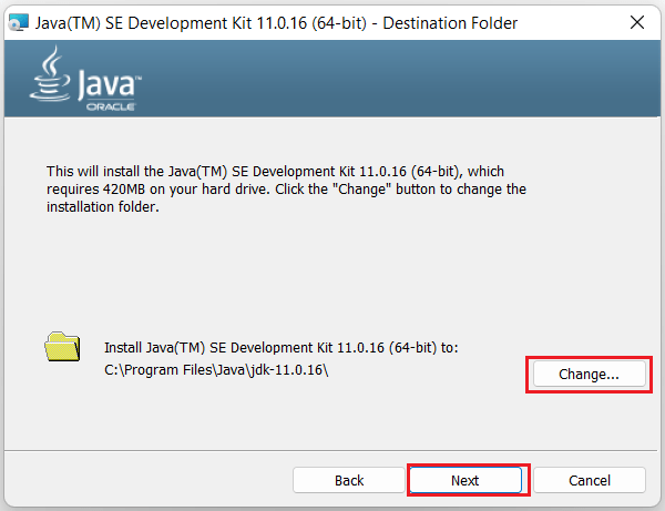 JDK 11 start installation on Windows 11