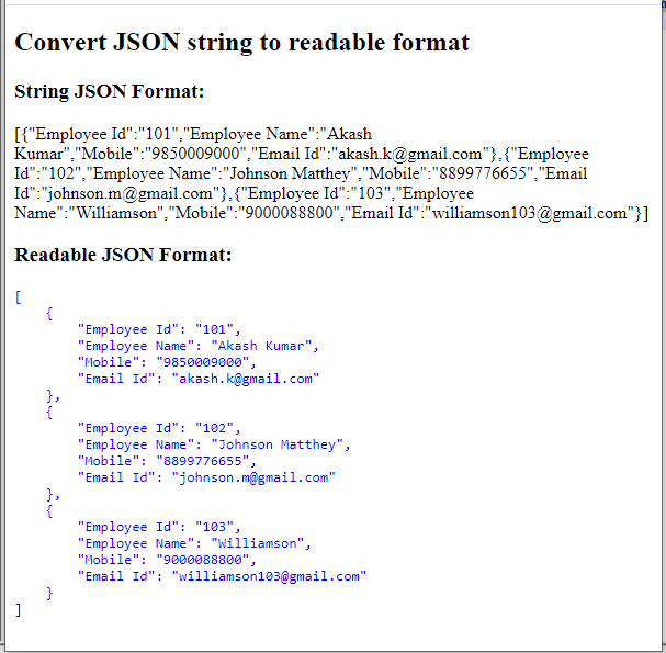 how to convert json string to readable format json in javascript