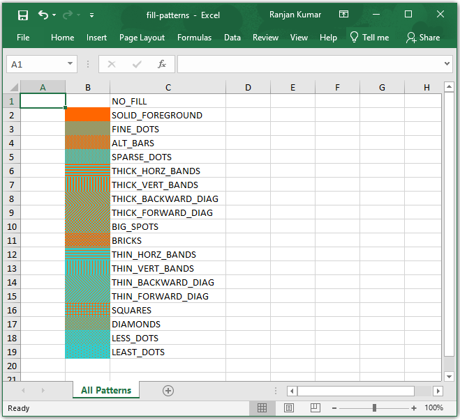 Apache poi excel cell all fill patterns