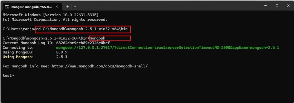MongoDB Installation on Windows Using ZIP File (No Installer) – Create Database, User & Password 3 mongodb shell start min