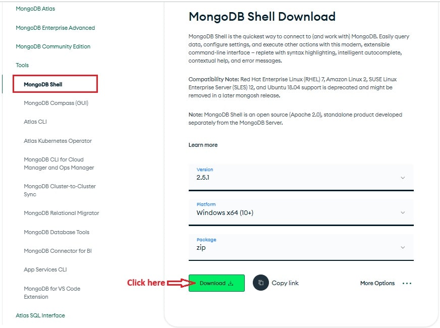 Download the MongoDB Shell ZIP File Download the MongoDB Shell ZIP File