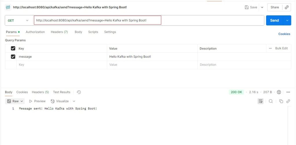 Test spring boot kafka application using postman