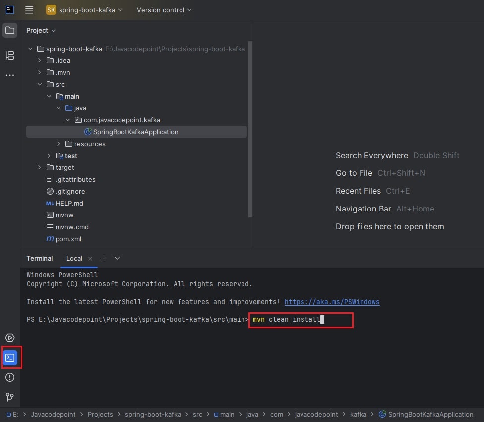 spring boot kafka application in intellij idea clean install