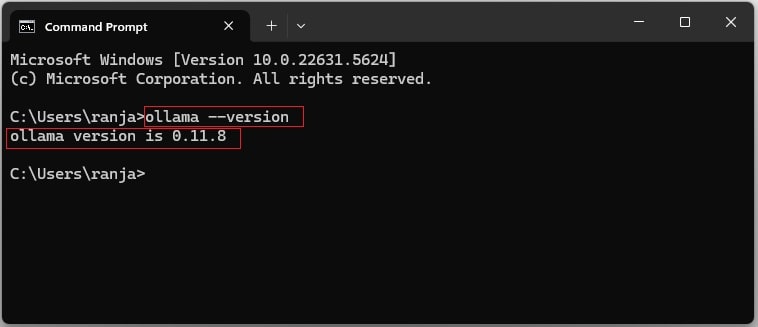 verify ollama installation command prompt