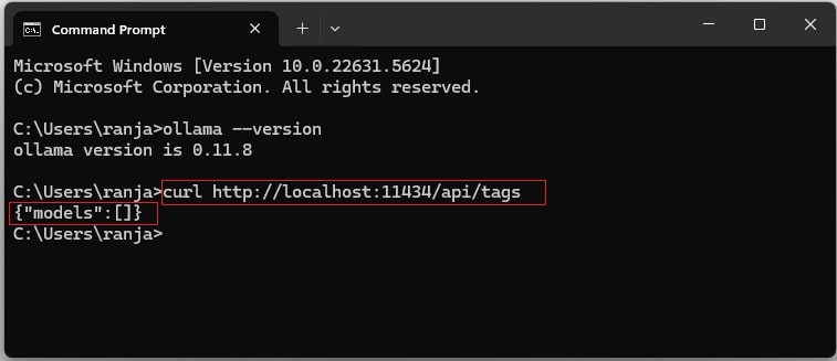 verify ollama service running in command prompt