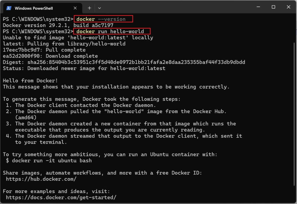 How to Install Docker Desktop on Windows (Step-by-Step Guide) 15 verify docker installation