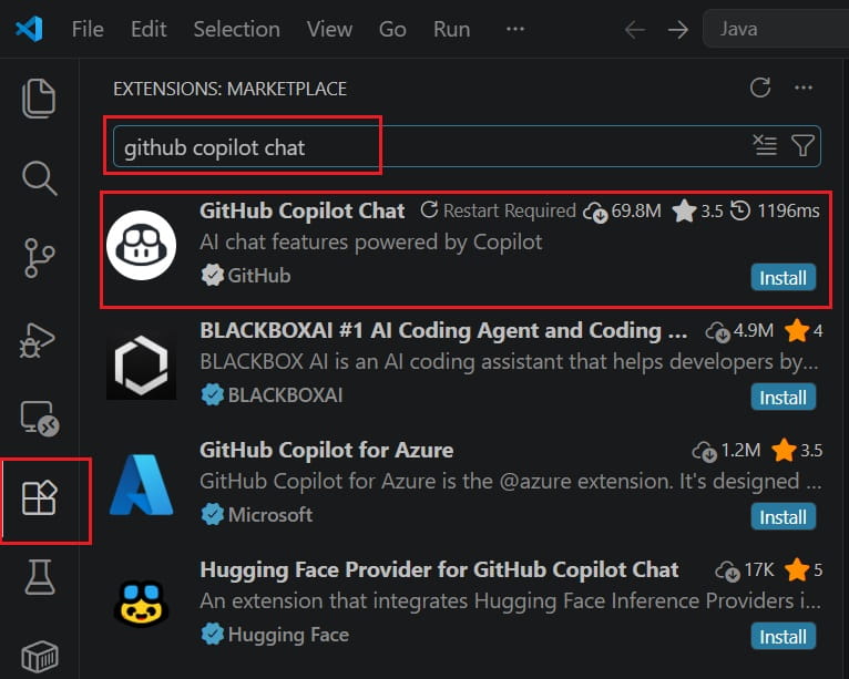 GitHub copilot chat extension install