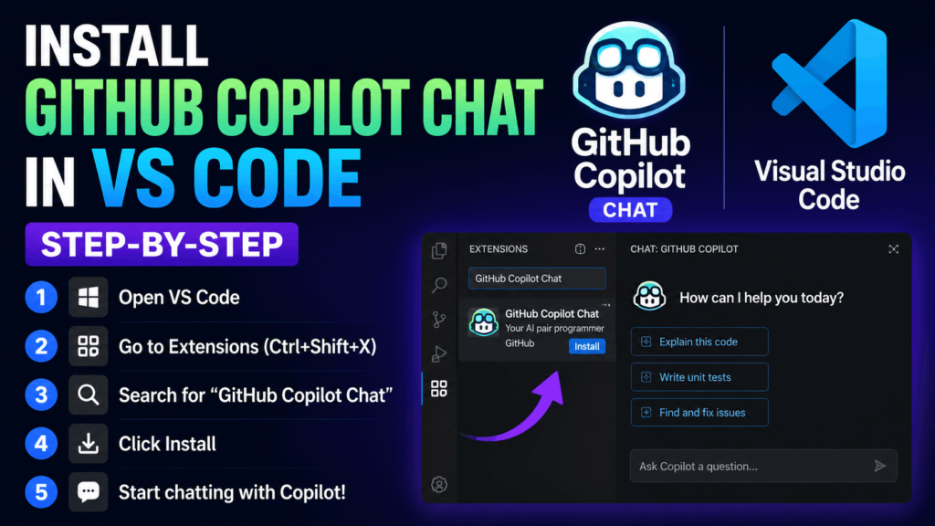 Install GitHub Copilot Chat in VS Code (step-by-step)