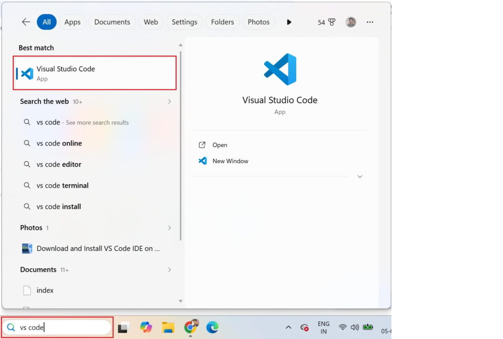 open visual studio code