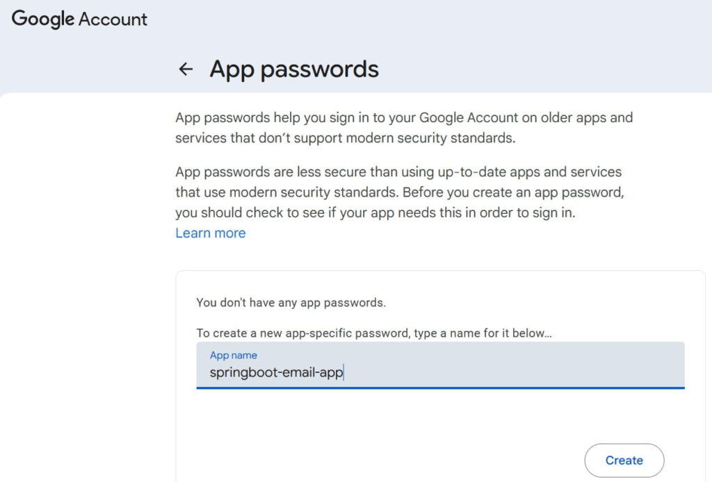 Spring Boot Email Sending Application Using Gmail SMTP 3 spring boot email app password creation