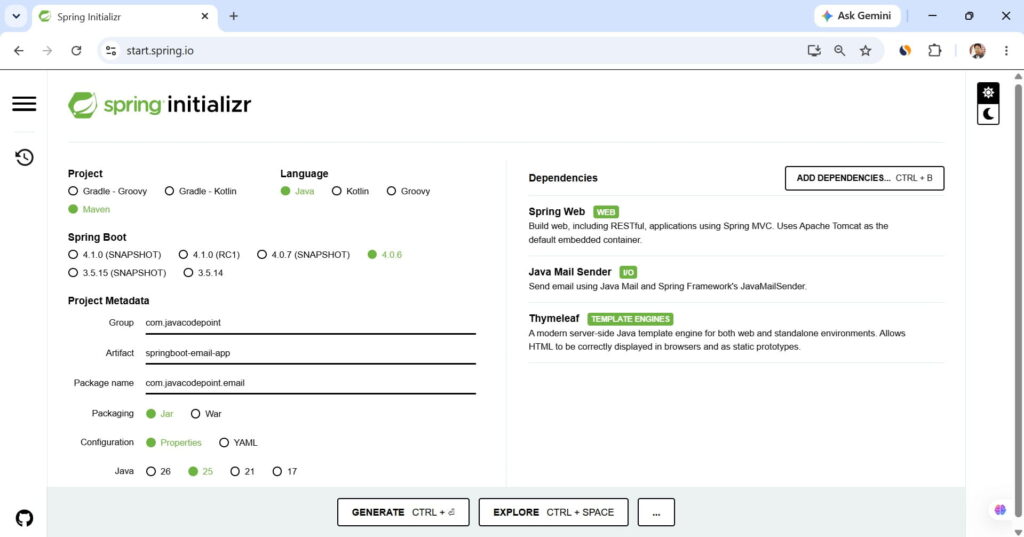 Spring Boot Email Sending Application Using Gmail SMTP 2 spring boot email sending app creation using spring initializr