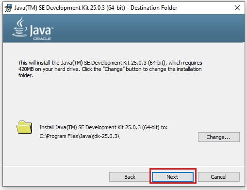 Java 25 installation for windows 64bit